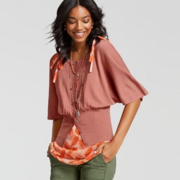 CAbi 5284 Brick Rose Button Up Kimono Cardigan Lightweight Loose Fit Sz M - Picture 2 of 11